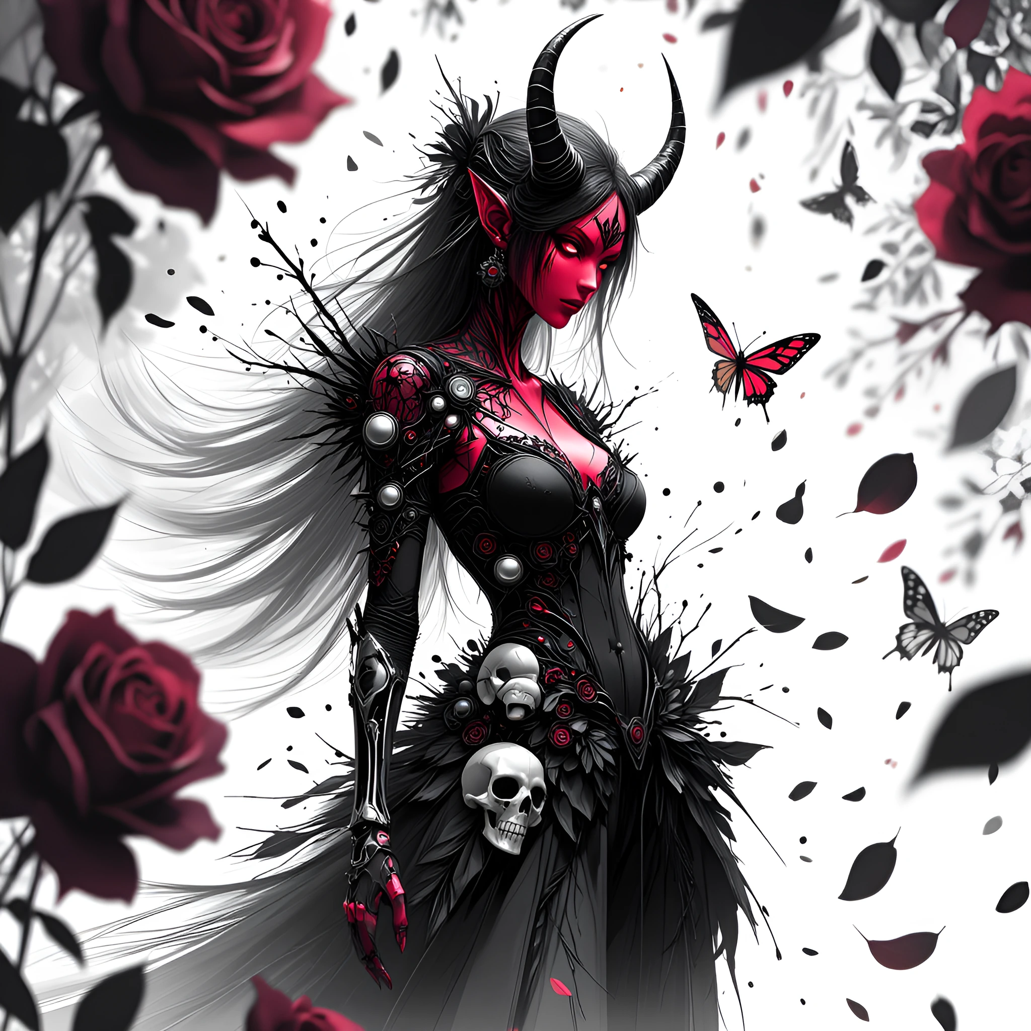 (masterpiece, best quality, amazing quality, very aesthetic, extremely detailed, very detailed, absurdres, newest, Aka-Oni, oni, (oni horns), colored 