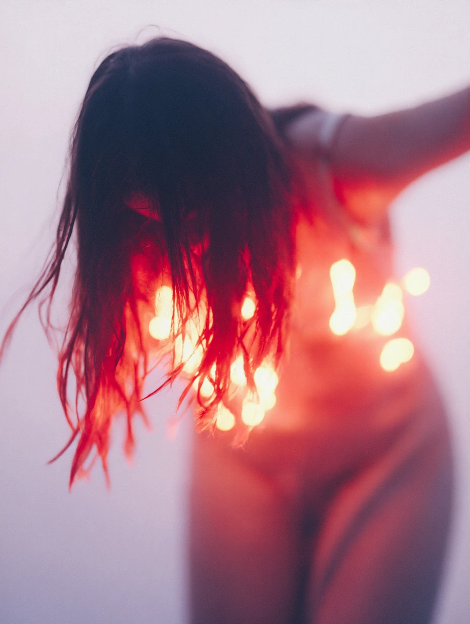 Closeup, Beautiful, cyberpunk, fire temple, dancer, cat nearby , black red ombre hair
