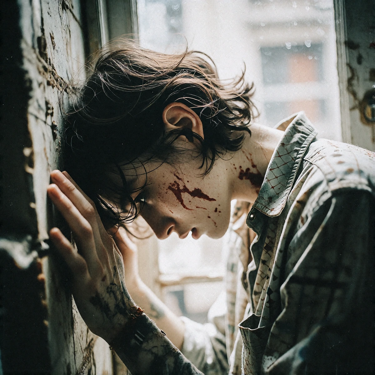 Create a work of art in which a character finds themselves trapped in the aftermath of a tragedy for which they are not responsible. Make it cramped, 