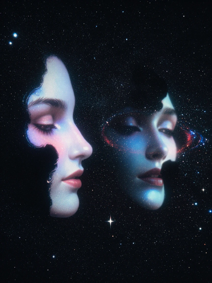 Mirror portals, night hallways galaxy drifting