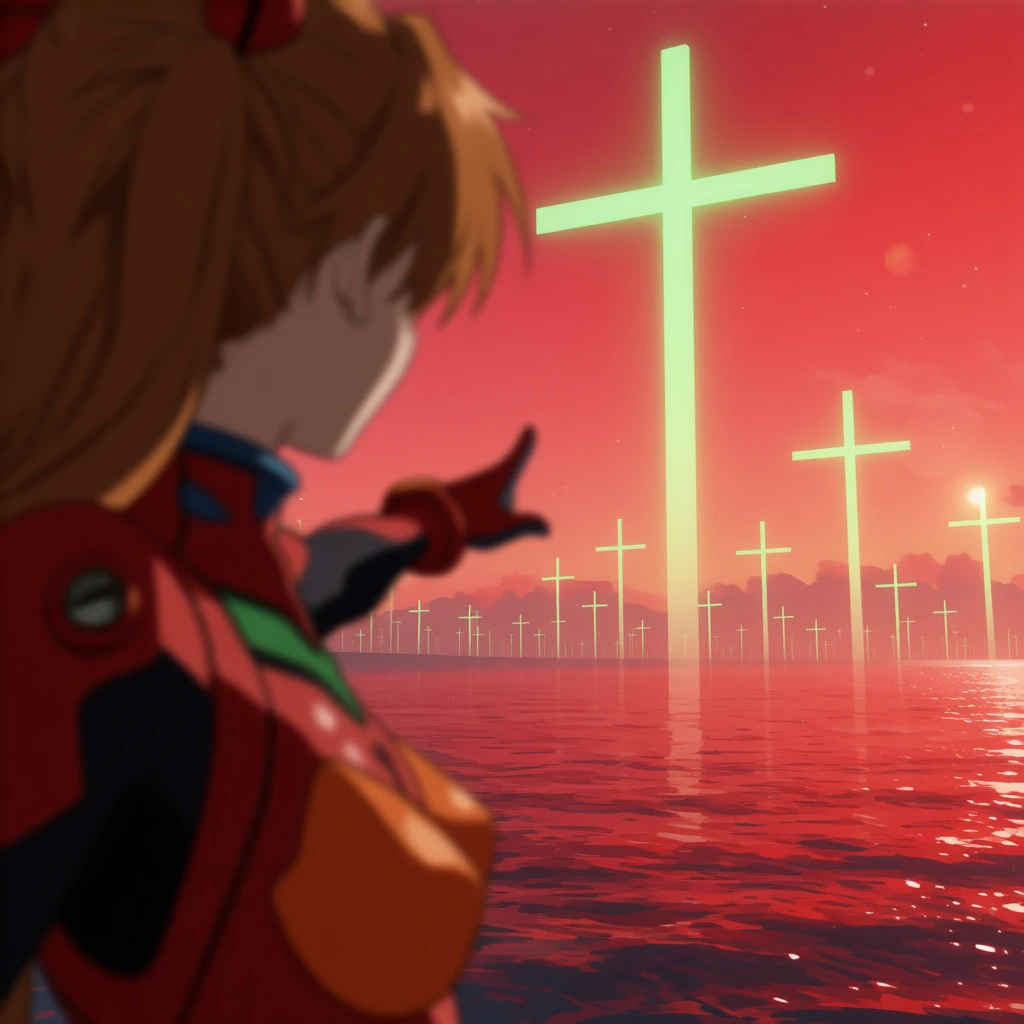 A candid amateur selfie captured with a low-quality smartphone camera, unsteady shaky handheld shot full of chaotic motion blur and tilted framing from an unsteady hand, close-up low-angle of Asuka Langley standing outdoors in her iconic red Eva suit
