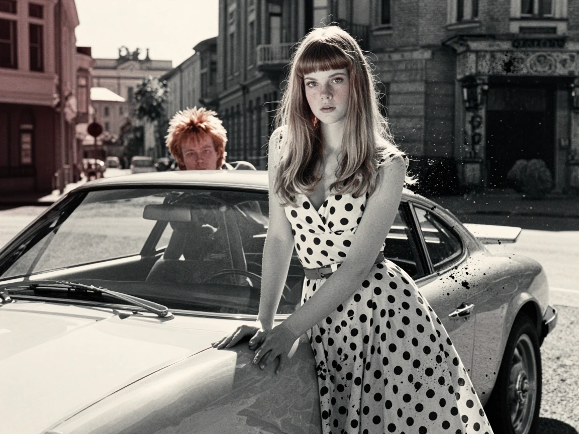 perfect photo, photorealistic, sharp focus, soft light, intricated details, highly detailed, 16k, shallow dof, raw photo, masterpiece, (american 19 yo girl posing:1.2), with a supercar and a boyfriend with blond spiky hair (ginger hair:1.3), (straigh
