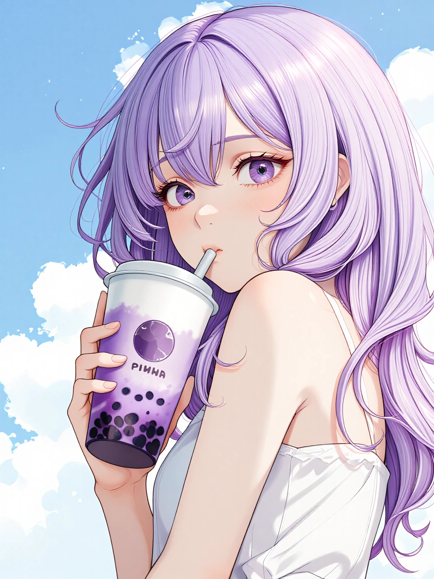 Beautiful lavender hair girl with boba.