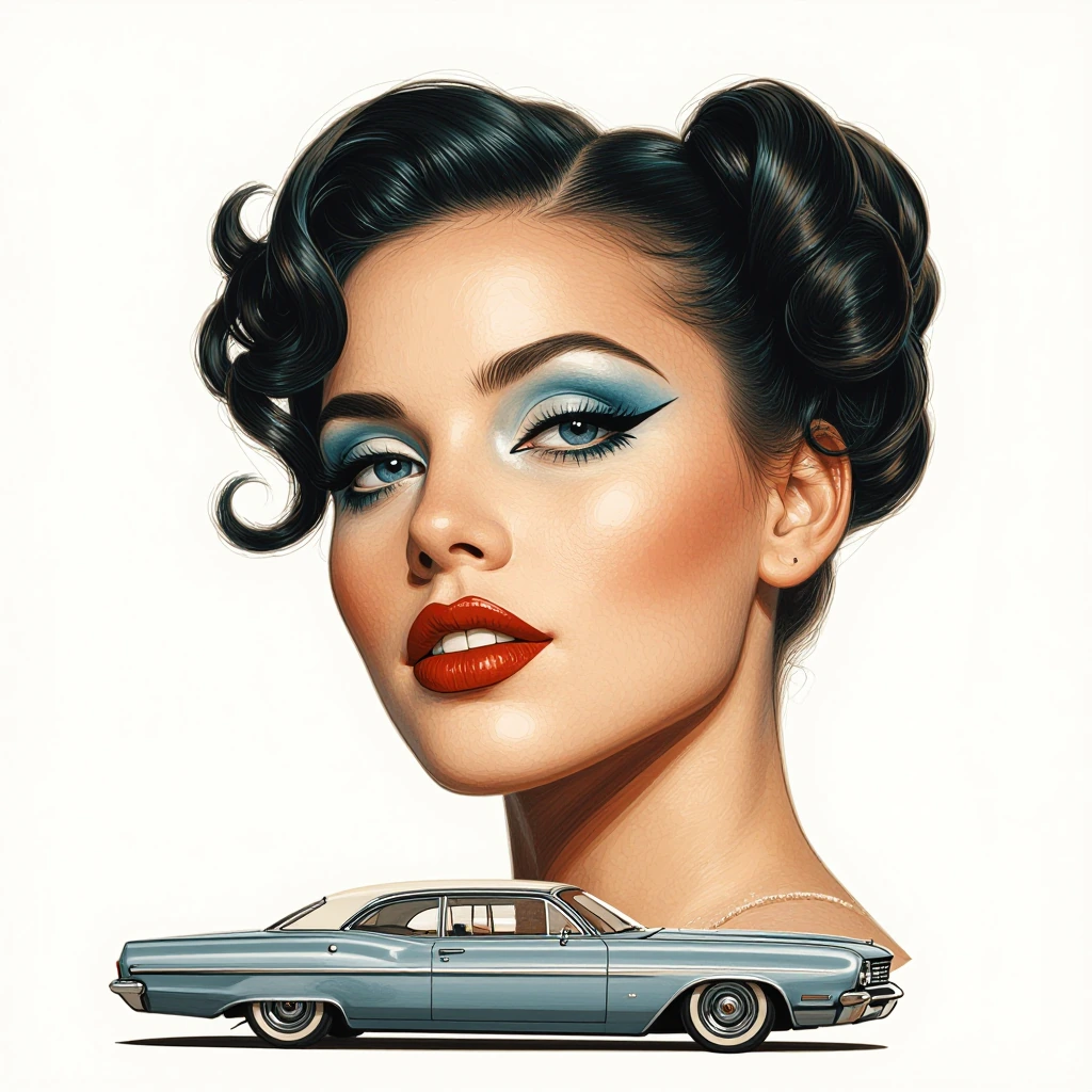 a European in Harlequin makeup, smooth flawless skin, detailed illustration, Lowrider magazine art style, colored image, cutout image, floating image on a white background