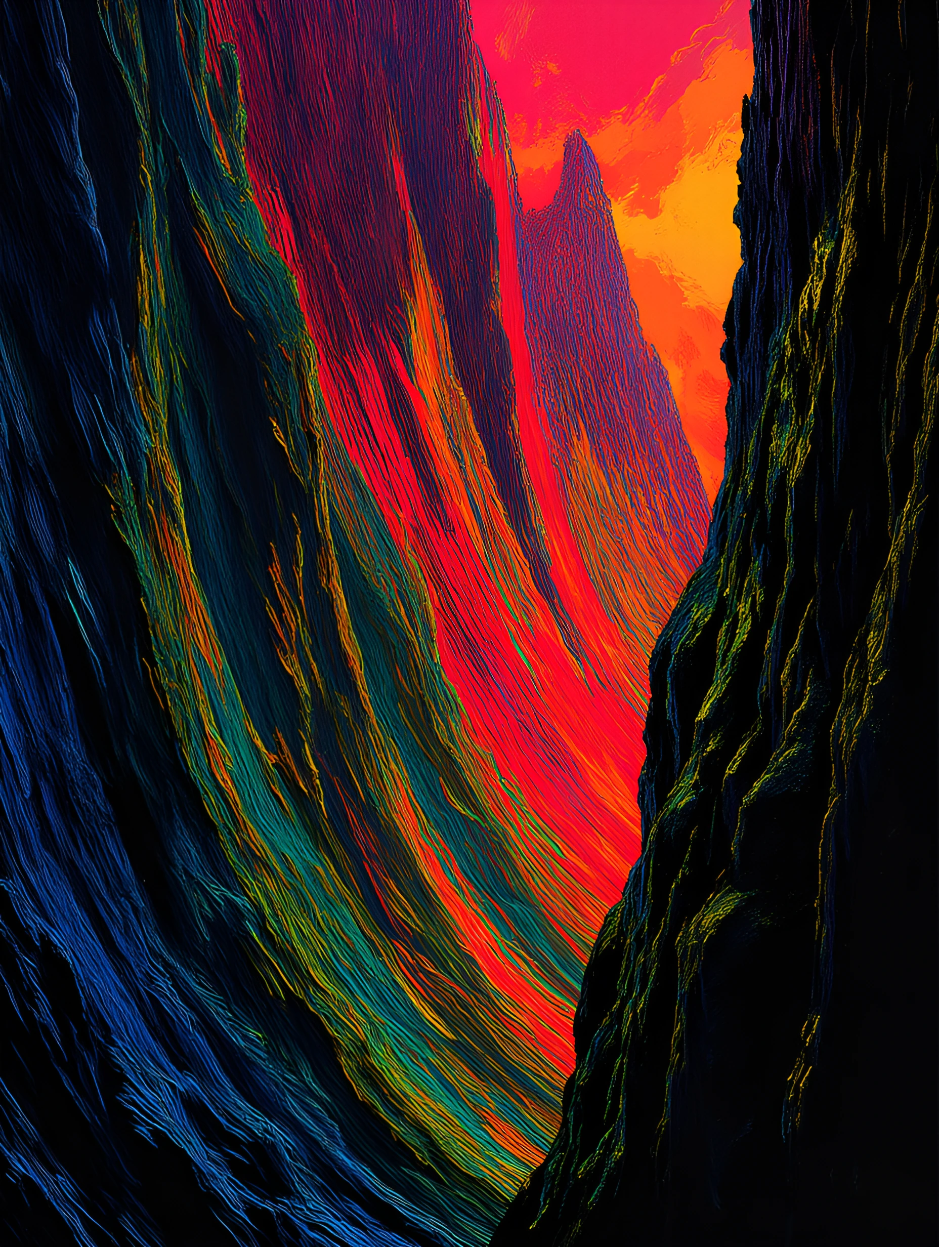 (vivid vibrant colors). (Abstract:1.4) swirling colors, mountain peaks, textured brushstrokes, (impressionist style:1.4)