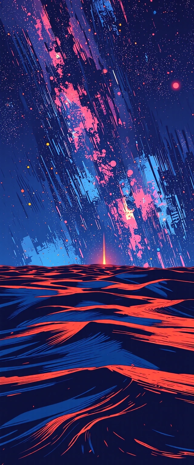 A single wobbly line drawn on eternity that accidentally becomes the new horizon for an entire pixelated universe.
