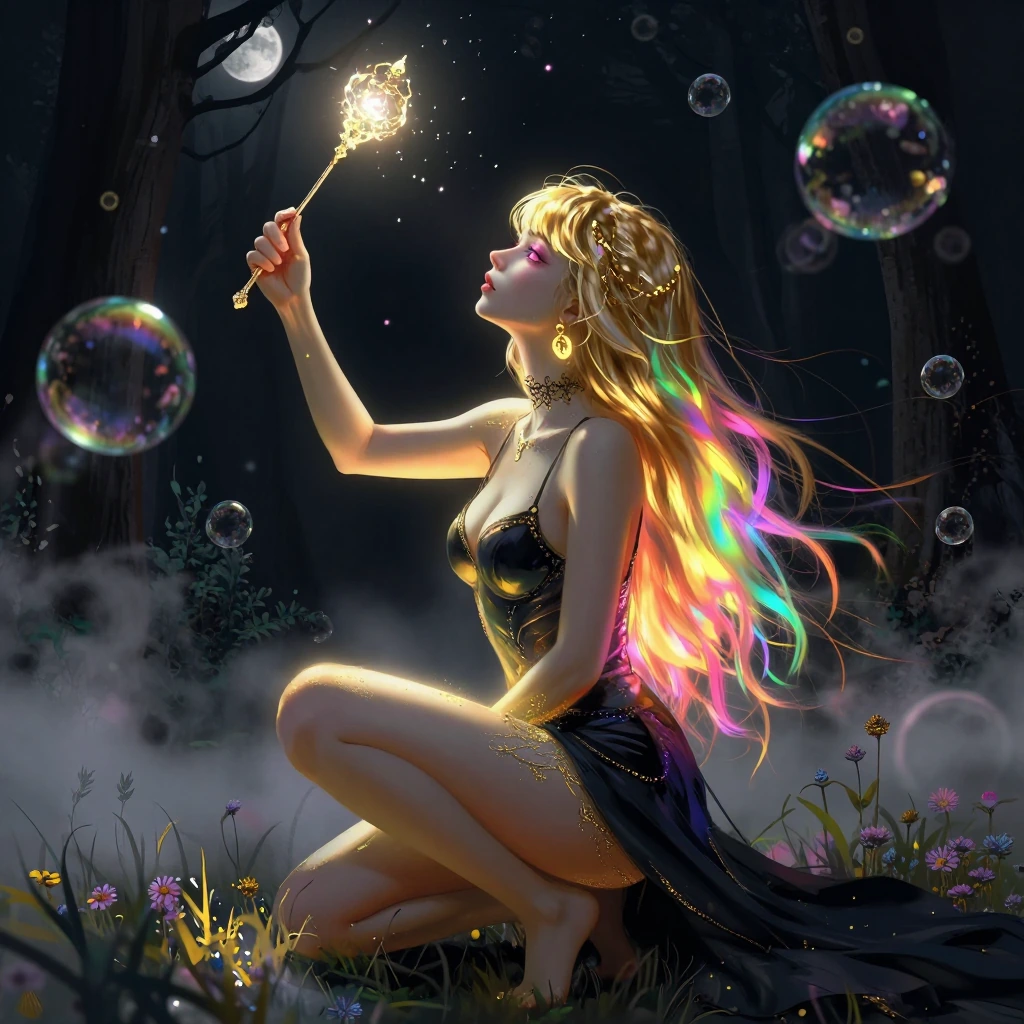 highquality, highres, beautiful, masterpiece, best quality, absurdres, very aesthetic, 8k, HDR, outline, sidefacing, seductive, gold, ethereal, myster