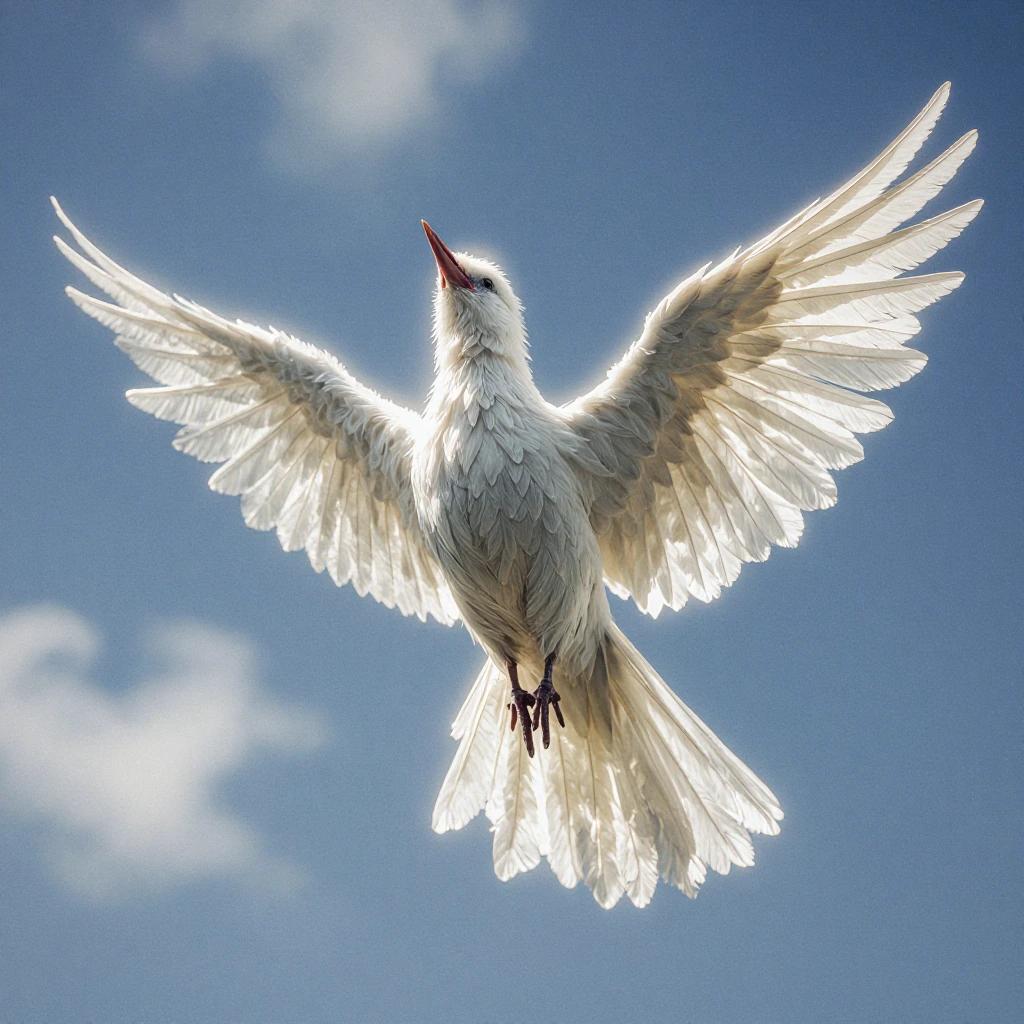 the god bird sings before time, with ethereal heaven like looks to it. made of pure light and cosmic quantum harmonics, holy almost