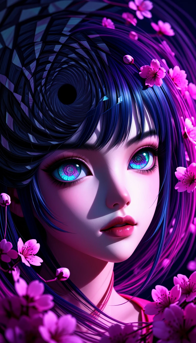 Masterpiece, ultra-detailed 8k digital illustration of a stunning female character in a refined Moe anime style, otherworldly iridescent cosmic eyes featuring nested geometric mandalas and deep teal and amethyst nebulae, hyper-realistic corneal refle