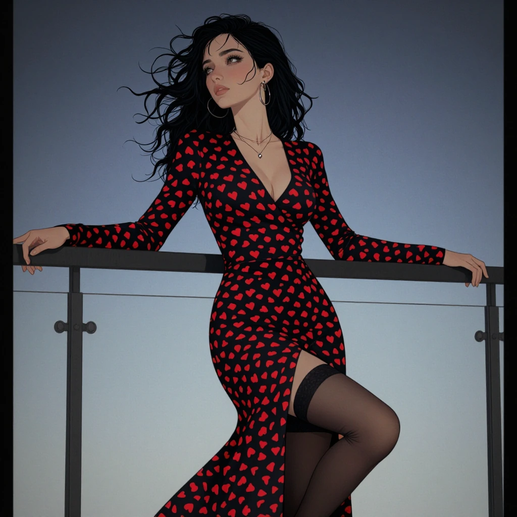 A woman is the central focus of the image She has a poised and confident demeanor, with her body slightly turned to the side, giving a three view of h