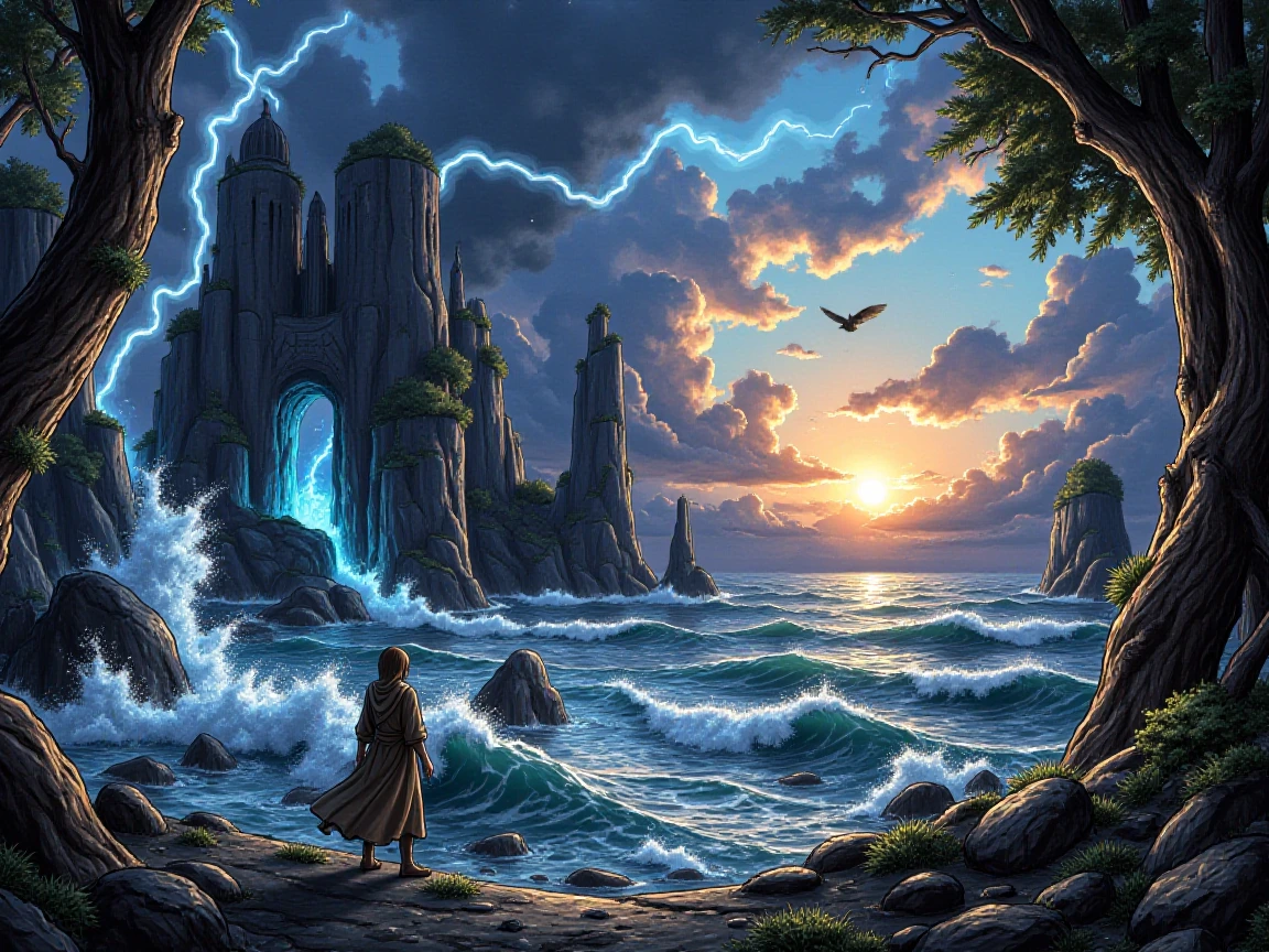 A real magnetic world, full of dreams, imaginary creatures, sun storm raging, time is ticking, highly detailed, 8k quality
