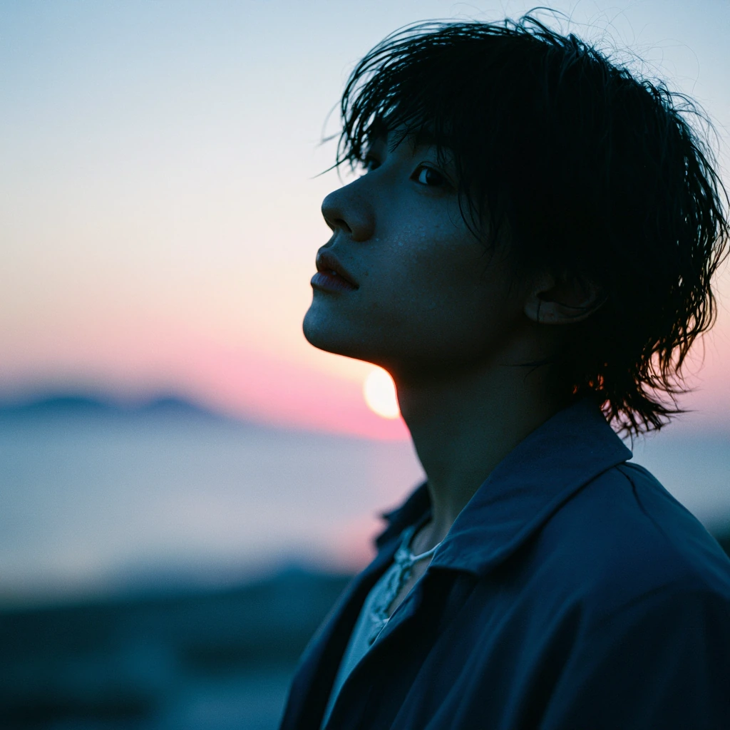 VISUAL STYLE: Dreamy, retro, lo-fi aesthetic with a strong emphasis on analog film grain and a slightly desaturated, warm color palette dominated by blues, pinks, and muted yellows. The lighting is soft and diffused, hinting at late afternoon or earl