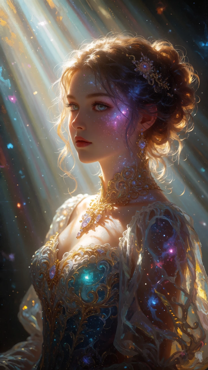 painting of a woman as deep galaxy void