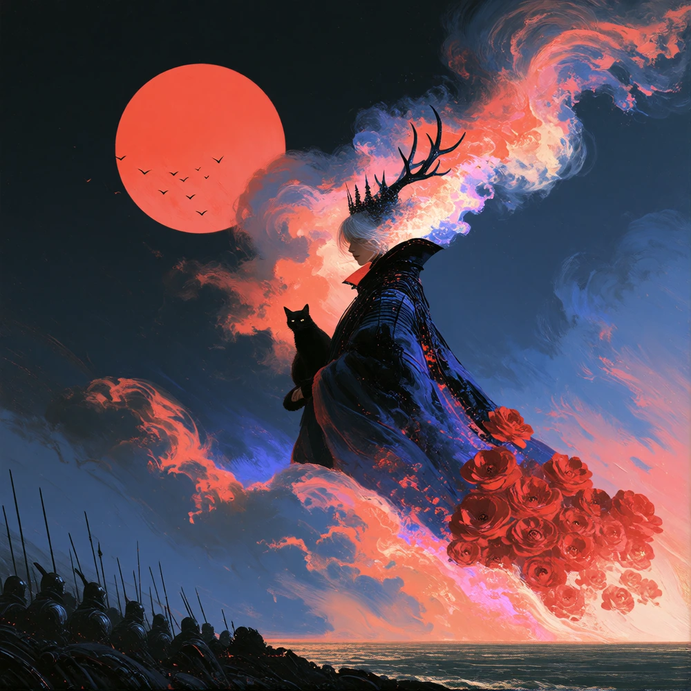masterpiece, best quality, score_7, safe, umesky, solo, woman, facing viewer. strikingly beautiful, evil, queen, very high detail, hazy, smoke, blue Bright pink, wispy clouds or smoke-like shapes emanate from the top of their head, contrasting sharpl