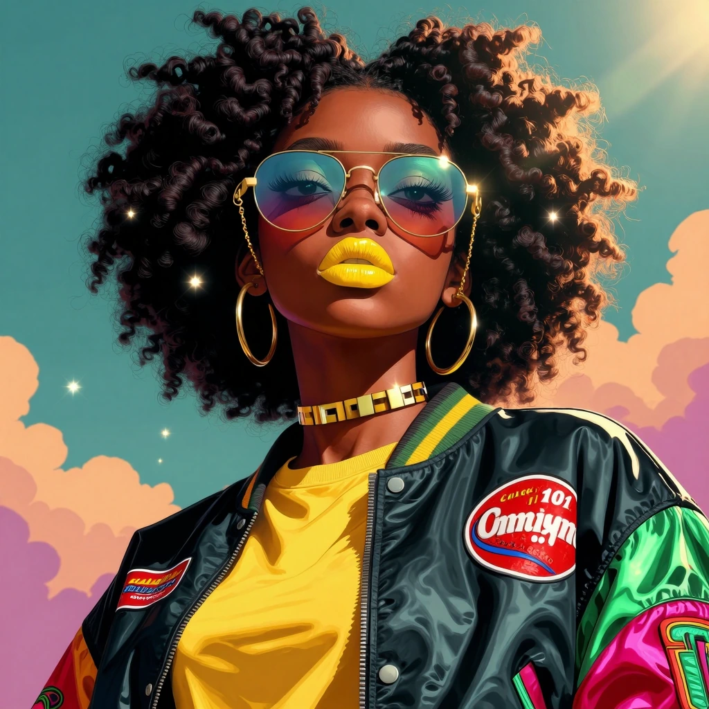 extremely detailed, masterpiece, best quality, ultra-detailed, very aesthetic, absurdres, amazing quality, highly detailed, 1girl, solo, dark-skinned female, dark skin, brown skin, afro hair, curly hair, hair buns, baby hair, looking at viewer large 