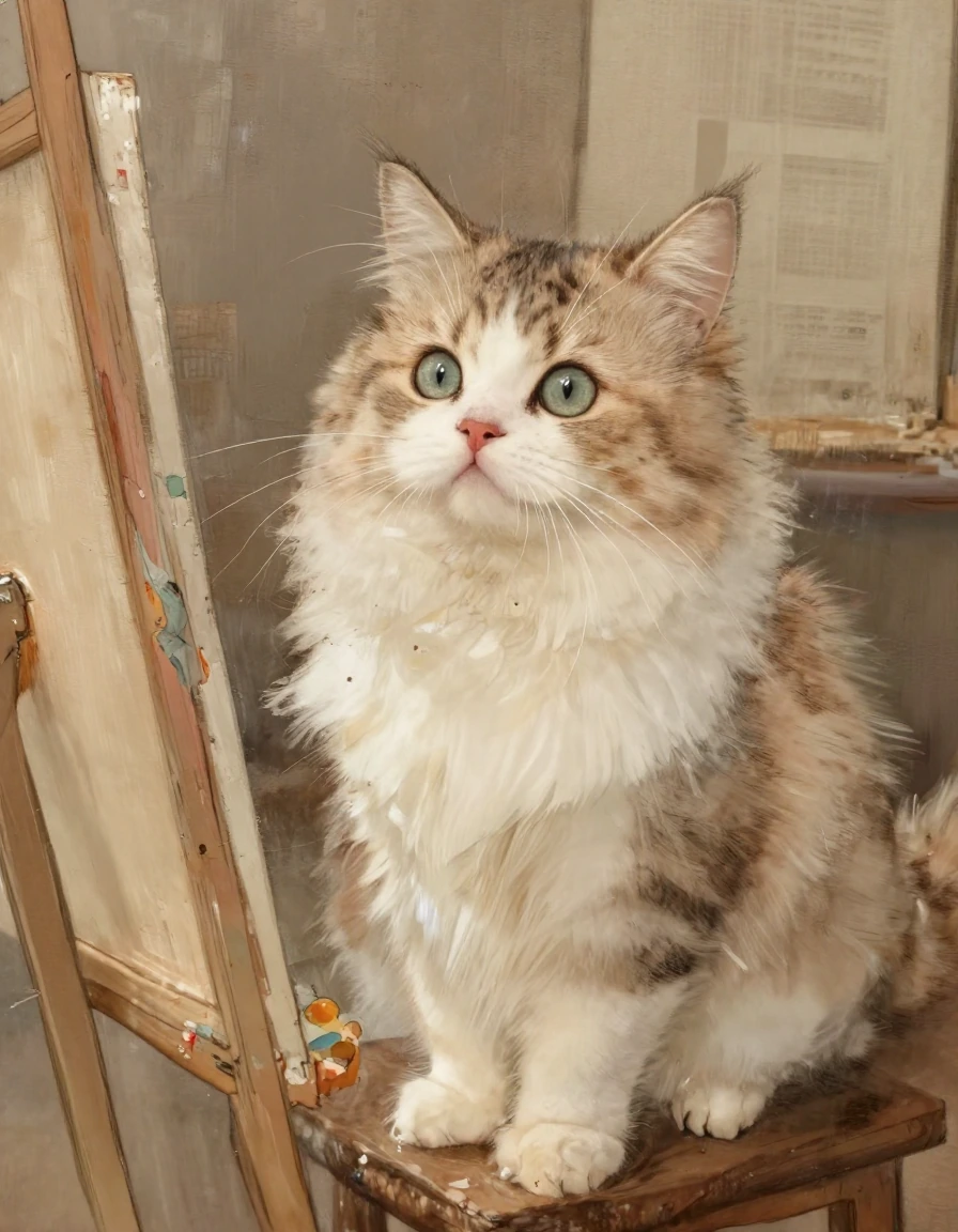 Fluffy cat, painterly