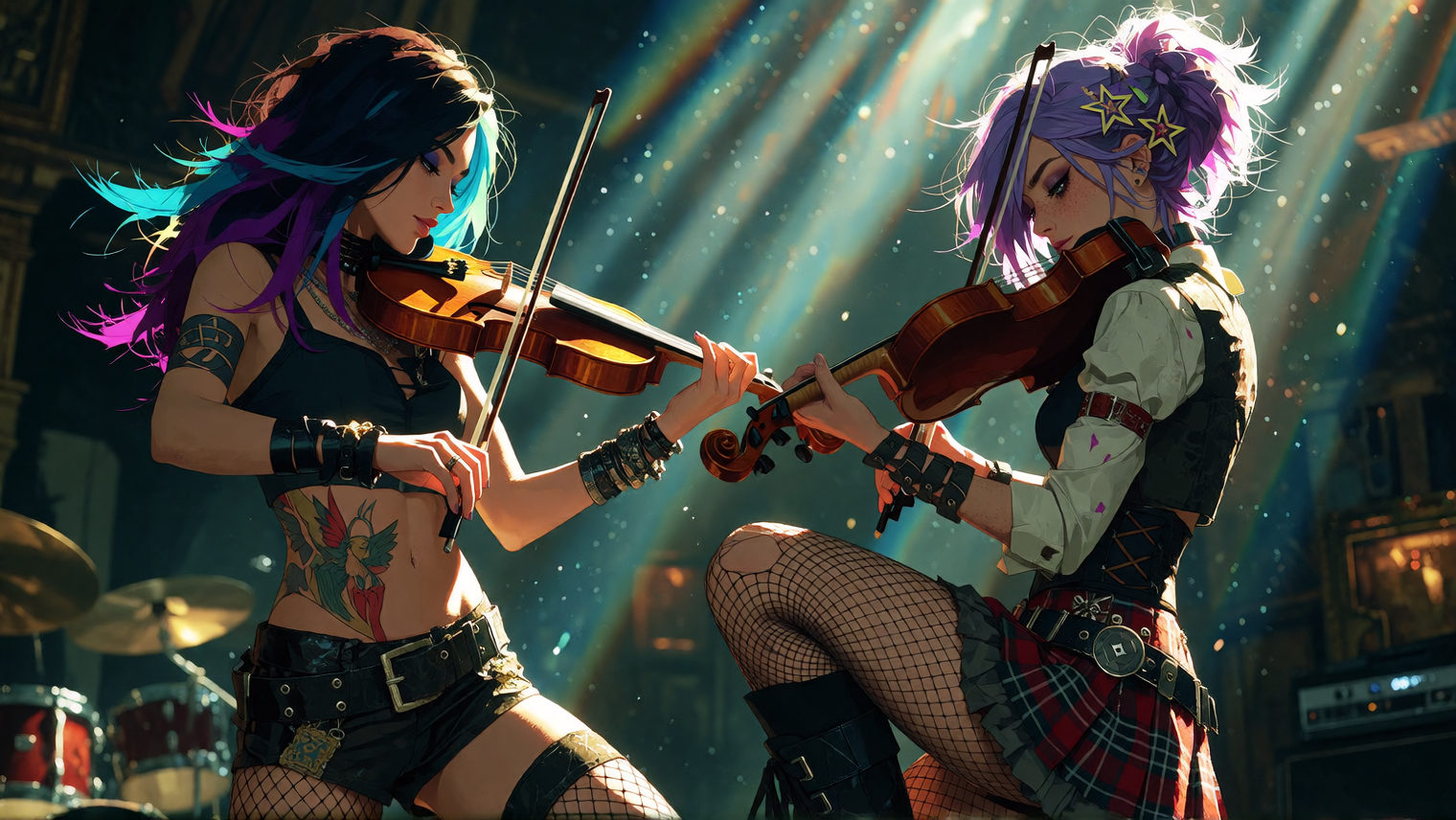 Masterpiece, best quality, ultra-detailed 8K cinematic semi-realistic anime, glossy skin, perfect anatomy. Purple stage light. No title text. Rory Pho