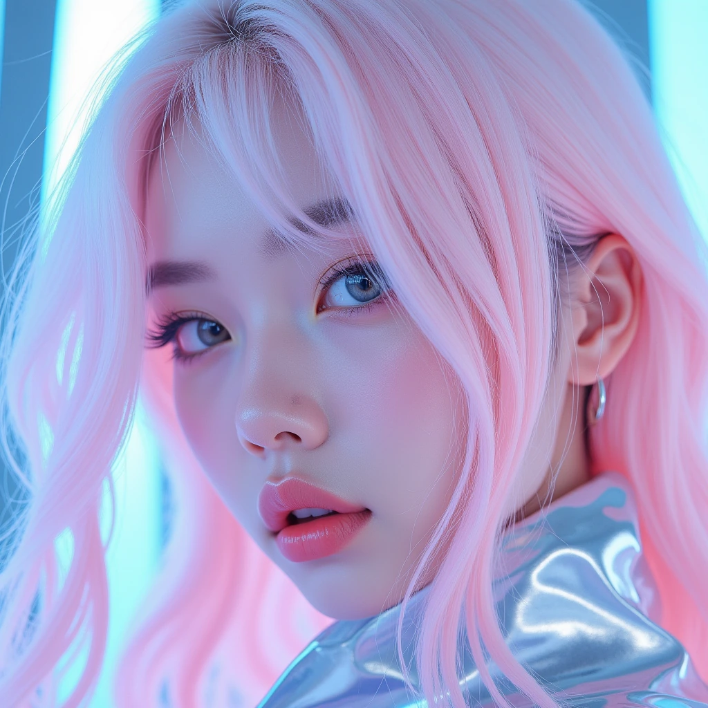 anime girl with long pastel hair, light pink and aquamarine illustrations, in the style of Martina Medin, ethereal details, glassy skin, in the style of Kuvshino, closeup intensity, in the style of Natalia Rak