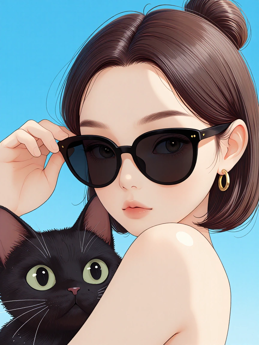 woman with a cat, sunglasses