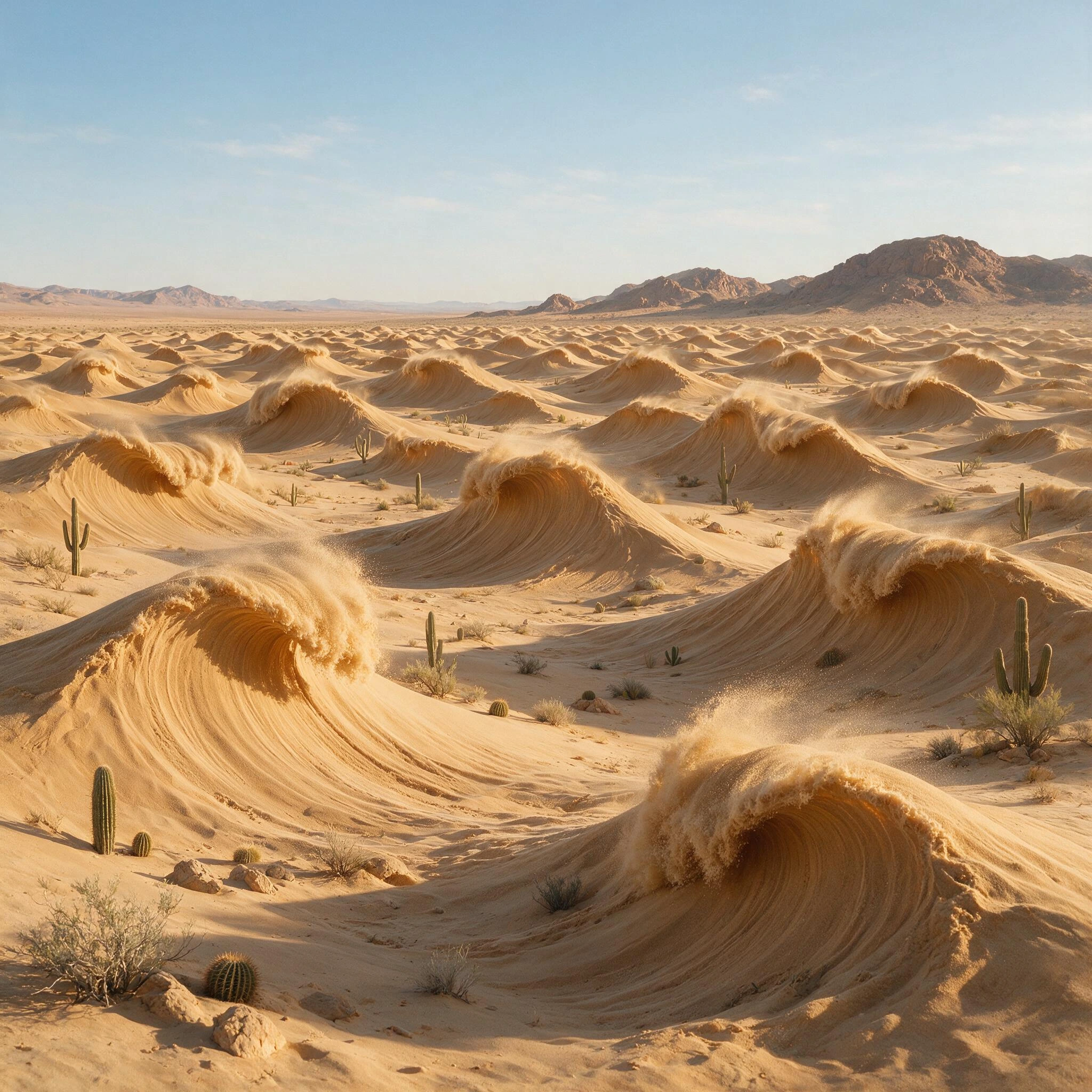 A Desert That Has Waves Not sand dunes. Actual ocean waves. Frozen forever. Miles of breaking waves made entirely of sand. The crest curls exactly like water.