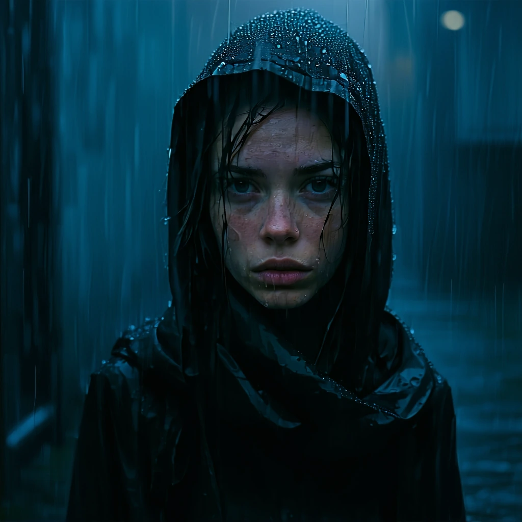 lost in thoughts heavier than the falling rain