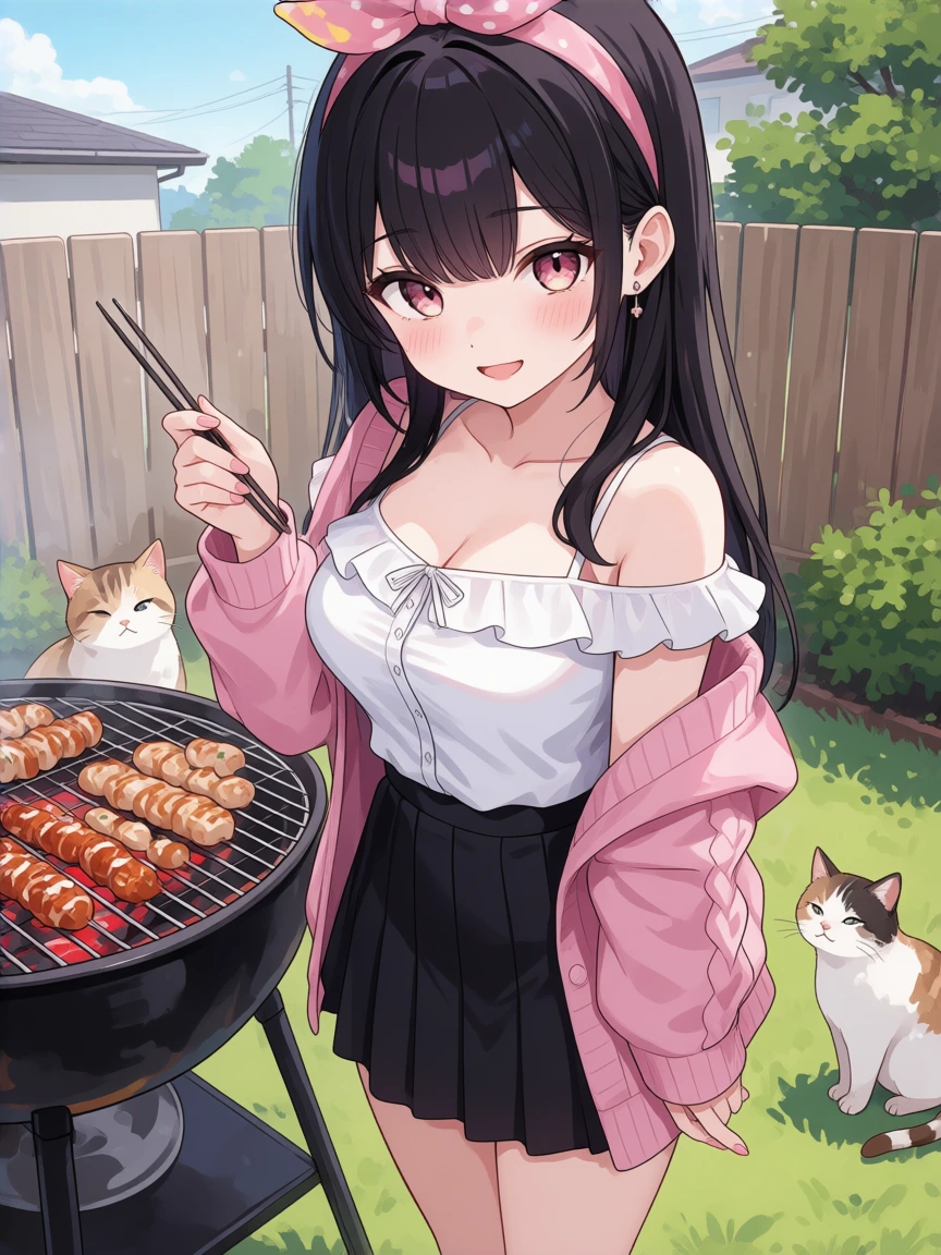 Backyard barbecue anime style. Cute fashion, make sure to add some cats.