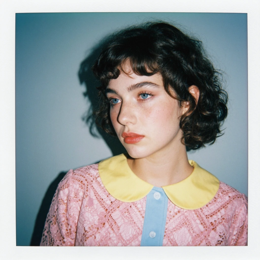 This is a portrait-style photograph with a vintage, film-like aesthetic — it has the soft color tones and slight grain reminiscent of a Polaroid or me