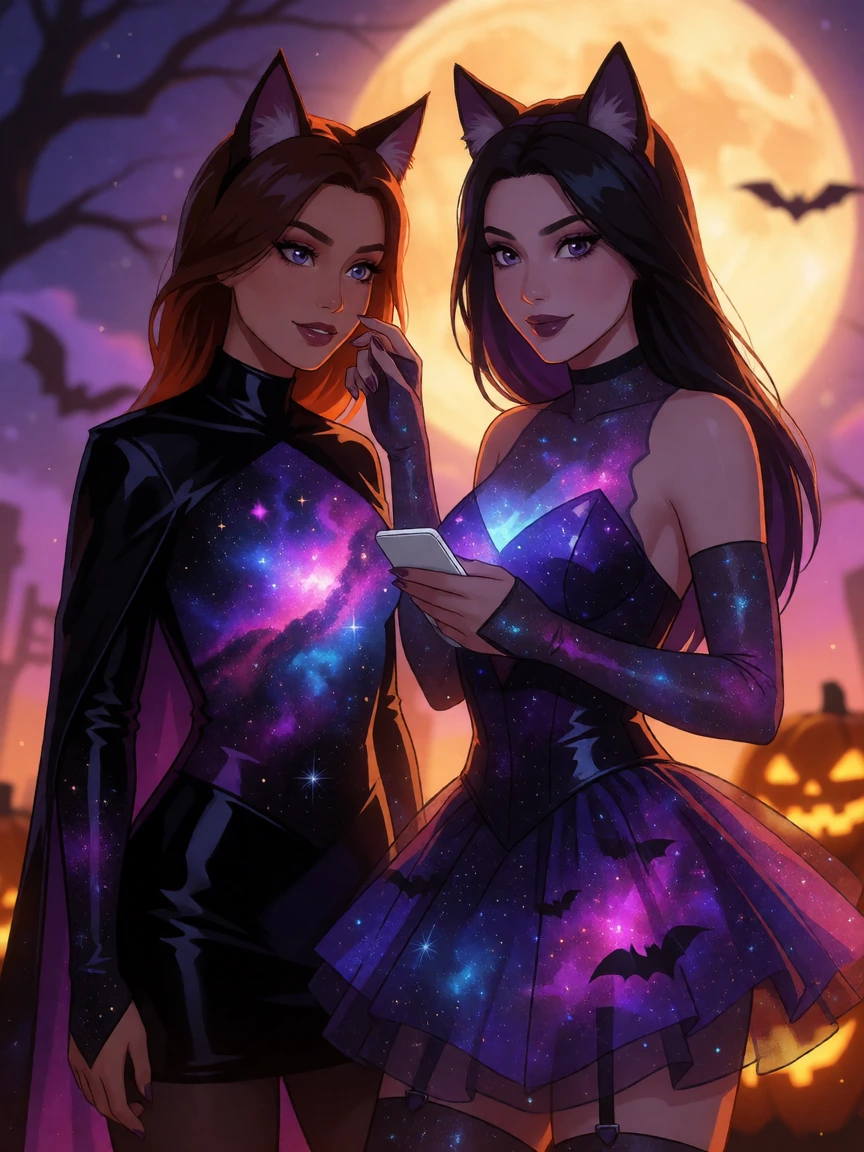 Trying on Halloween costumes galaxy style