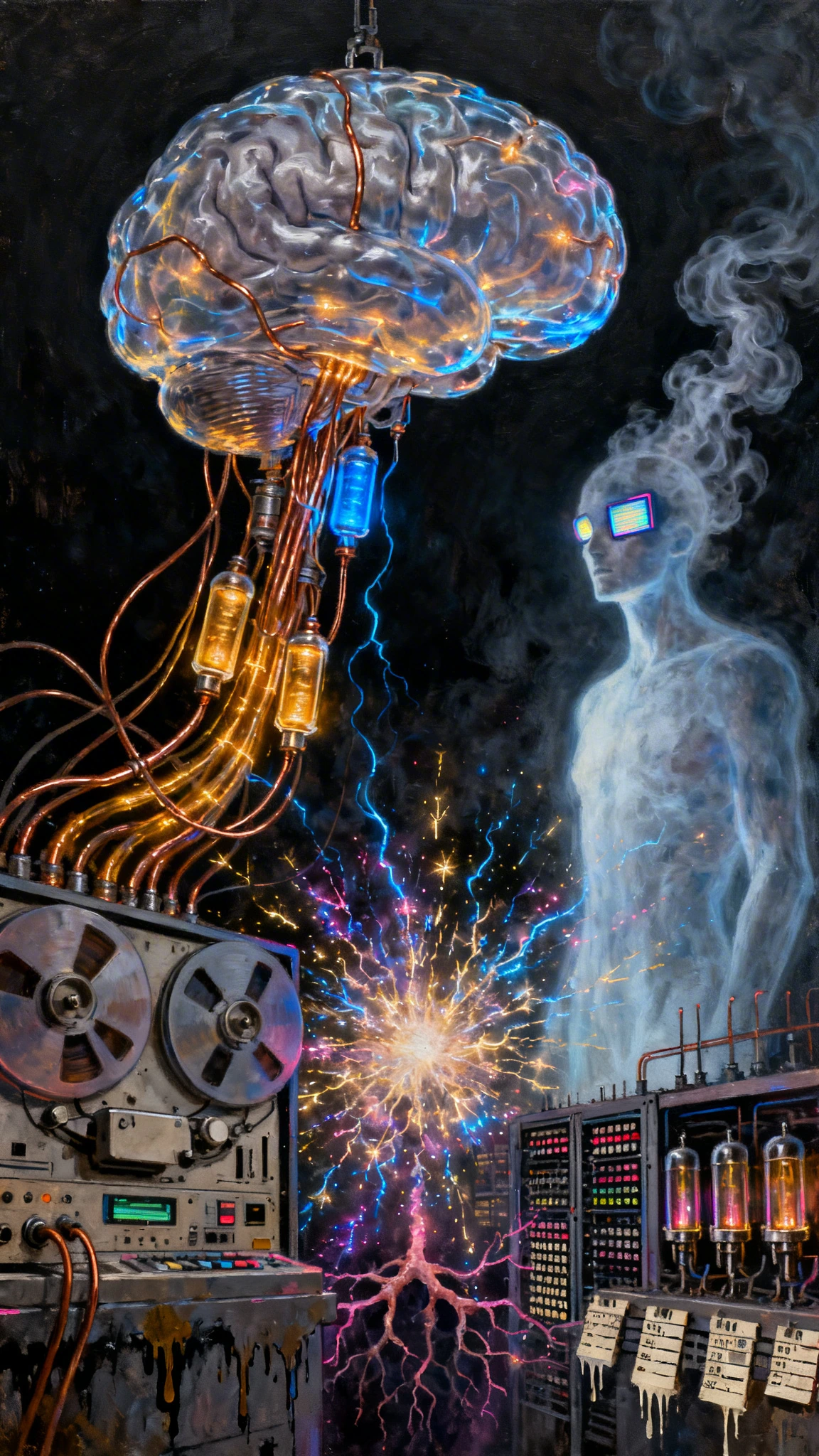 Between the machine and the spectre, all that remains is an electric shock: the last gasp of a human…