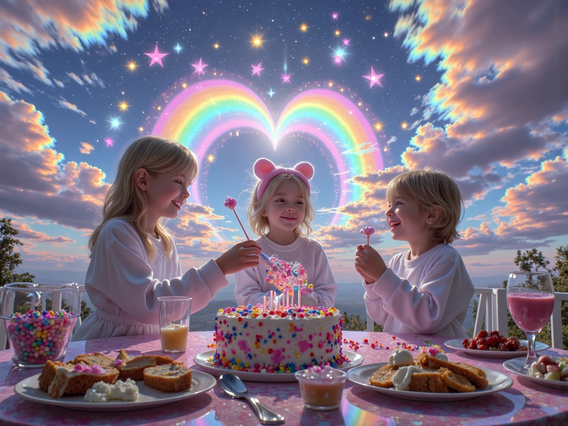 Sugar feast in heaven, happy children, abstract, candy garden