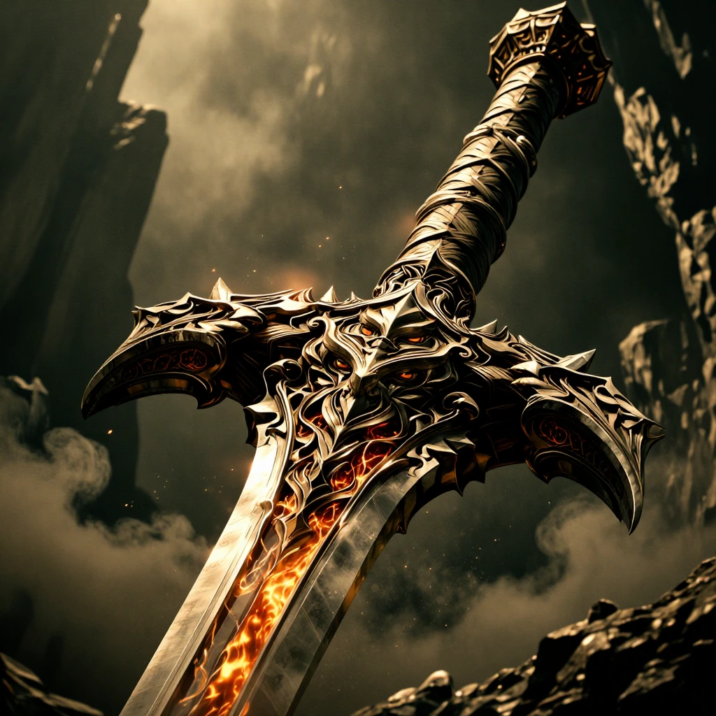 Savage ultra masculine leaf blade Sword of power, inset with a powerful animal spirit and it's likeness worked into the hilt.