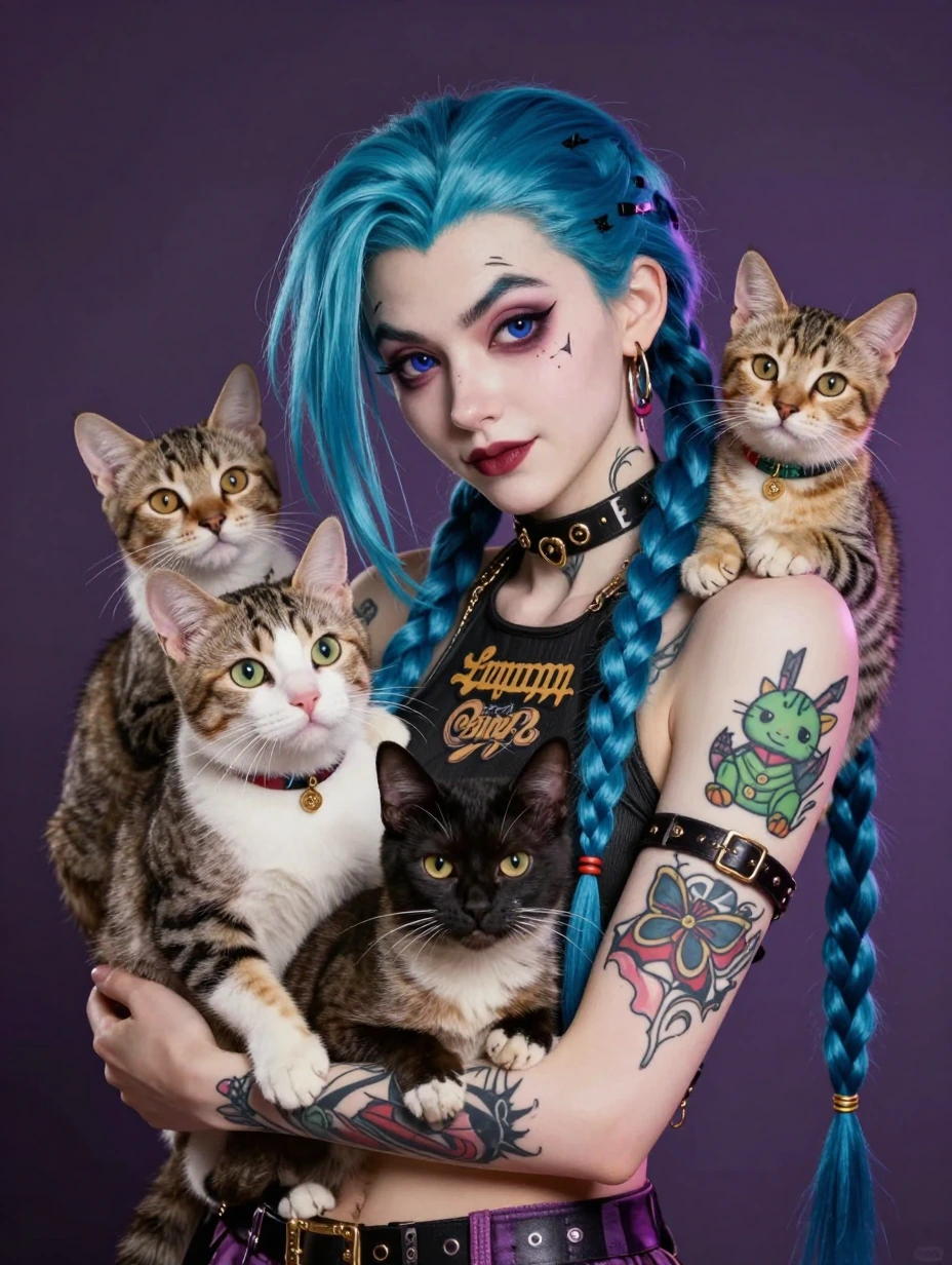 Jinx with a bunch of cats, jinx tattoos