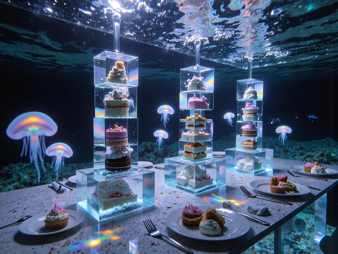 dinner at the silent depths. everything tastes like cold starlight.