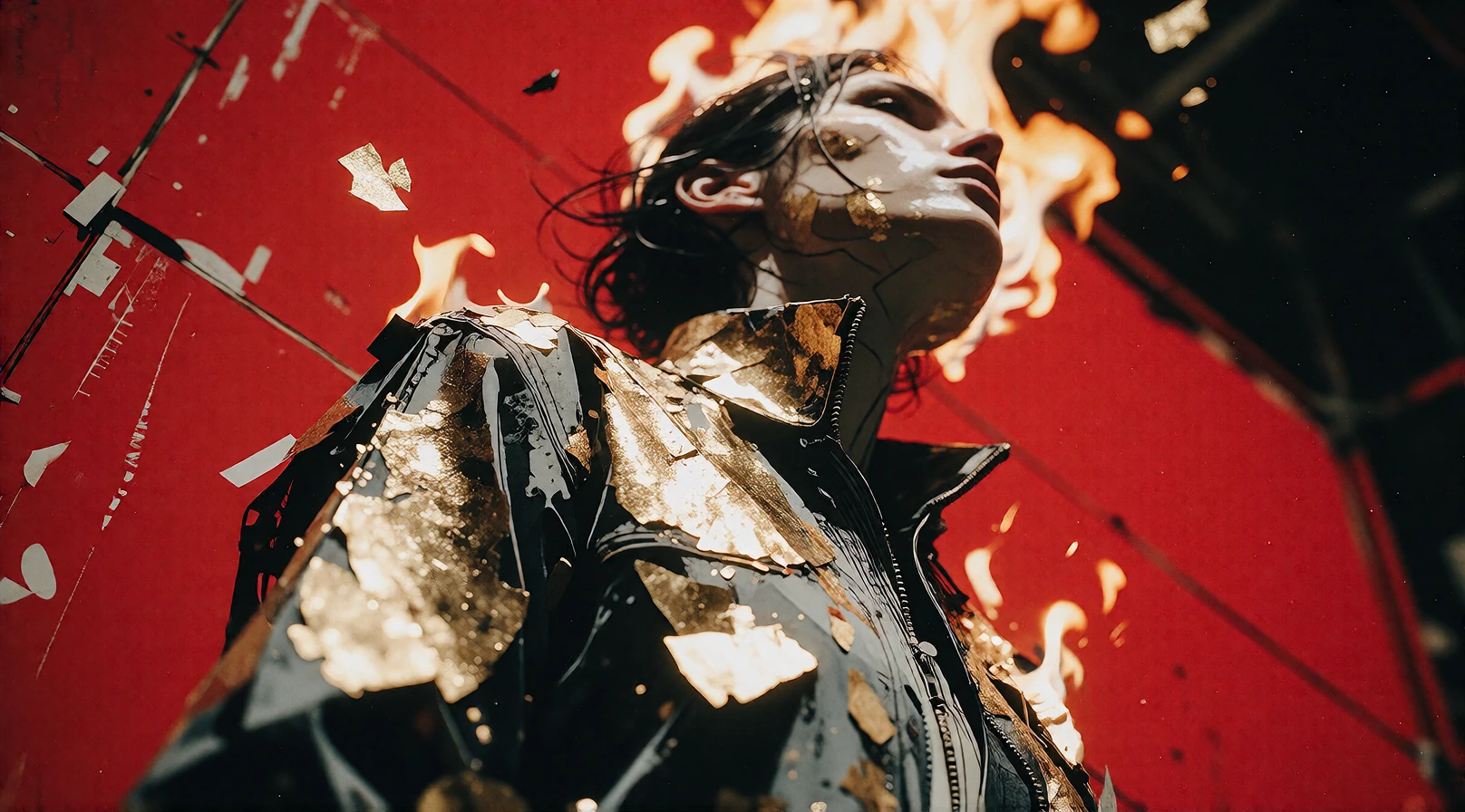 16:9 keyframe, high-grade illustration mixed with raw hand-drawn animation and bold graphic poster style, thick imperfect black outlines, heavy texture, extreme color saturation, --sref 1099524268 “Melt me, burn me, break me.” A powerful, high-contra
