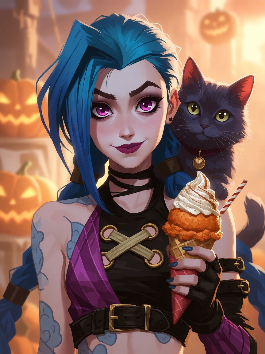 Beautiful Jinx glamorous with her cat, swirls, ice cream and pumpkin spice