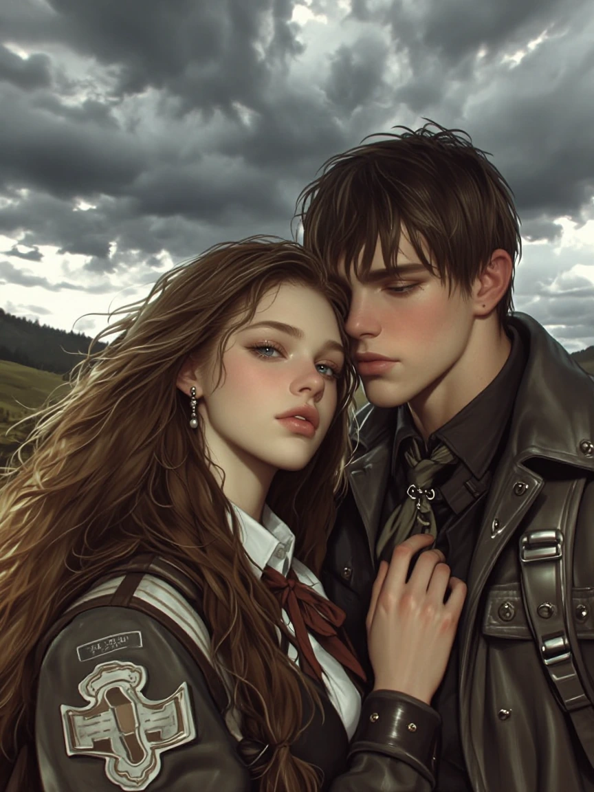 Beautiful Outlander girl and her boyfriend, spring storm