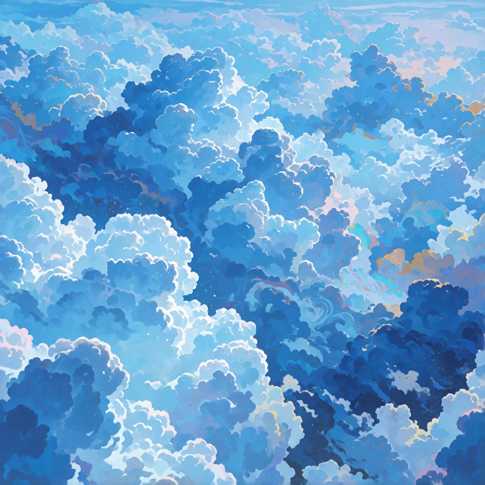 beautiful sea of cartoon blue clouds