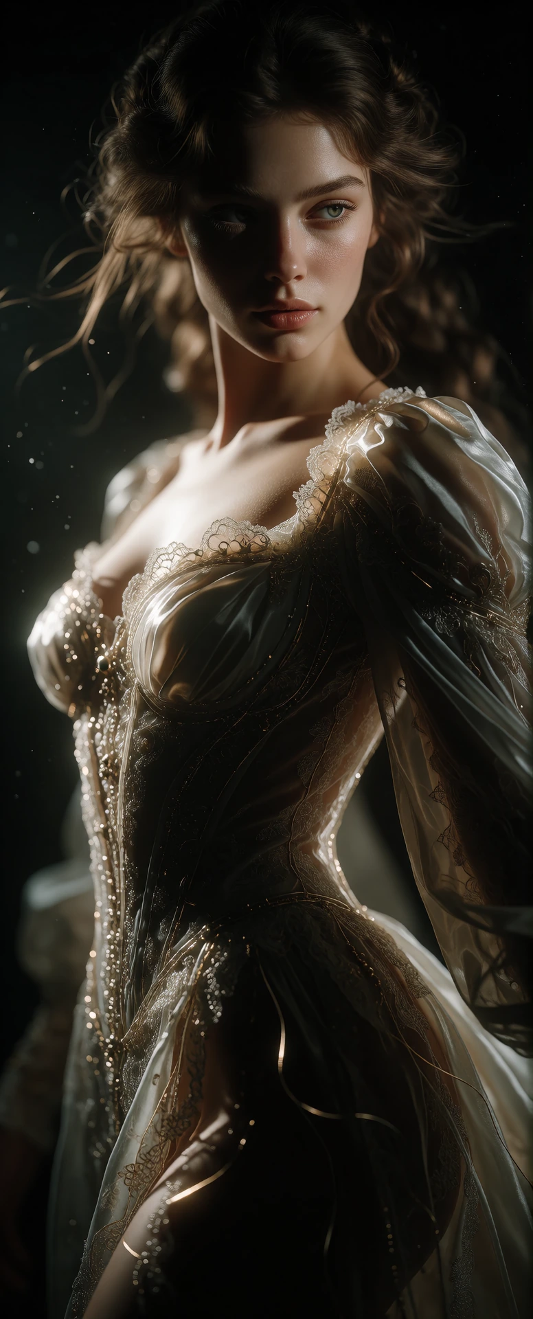 Ultraphotorealistic, hyperdetailed, fullbody image of a young beautiful princess in a powerful, confident pose. Cinematic realism, sensual dominance conveyed through body language, posture. She stands with subtle hip tilt and arched spine, shoulders