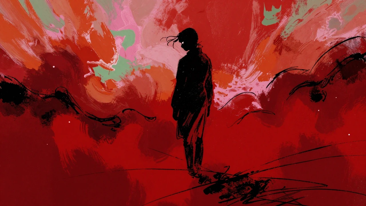 16:9 cinematic keyframe, Mirrorize V5, high-grade dreamscape mixed with raw hand-drawn animation and hyperrealism, locked 1:1 to the exact painterly style of --sref 3509714200 Thick visible oil and acrylic brushstrokes, soft abstract color fields, lo