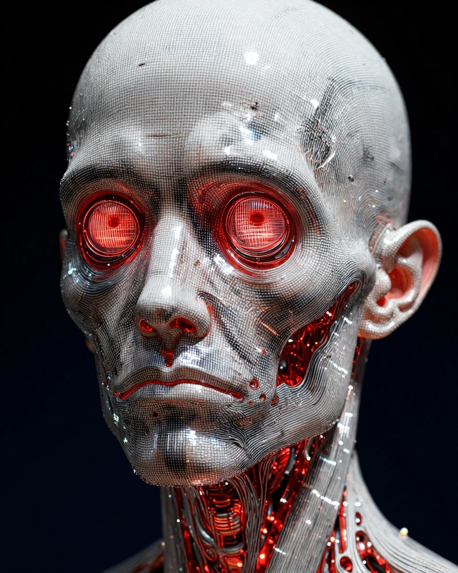 "A macro-photographic, hyper-maximalist visualization of a deconstructed synthetic anatomy, functioning as a visual manifestation of a cognitive shift