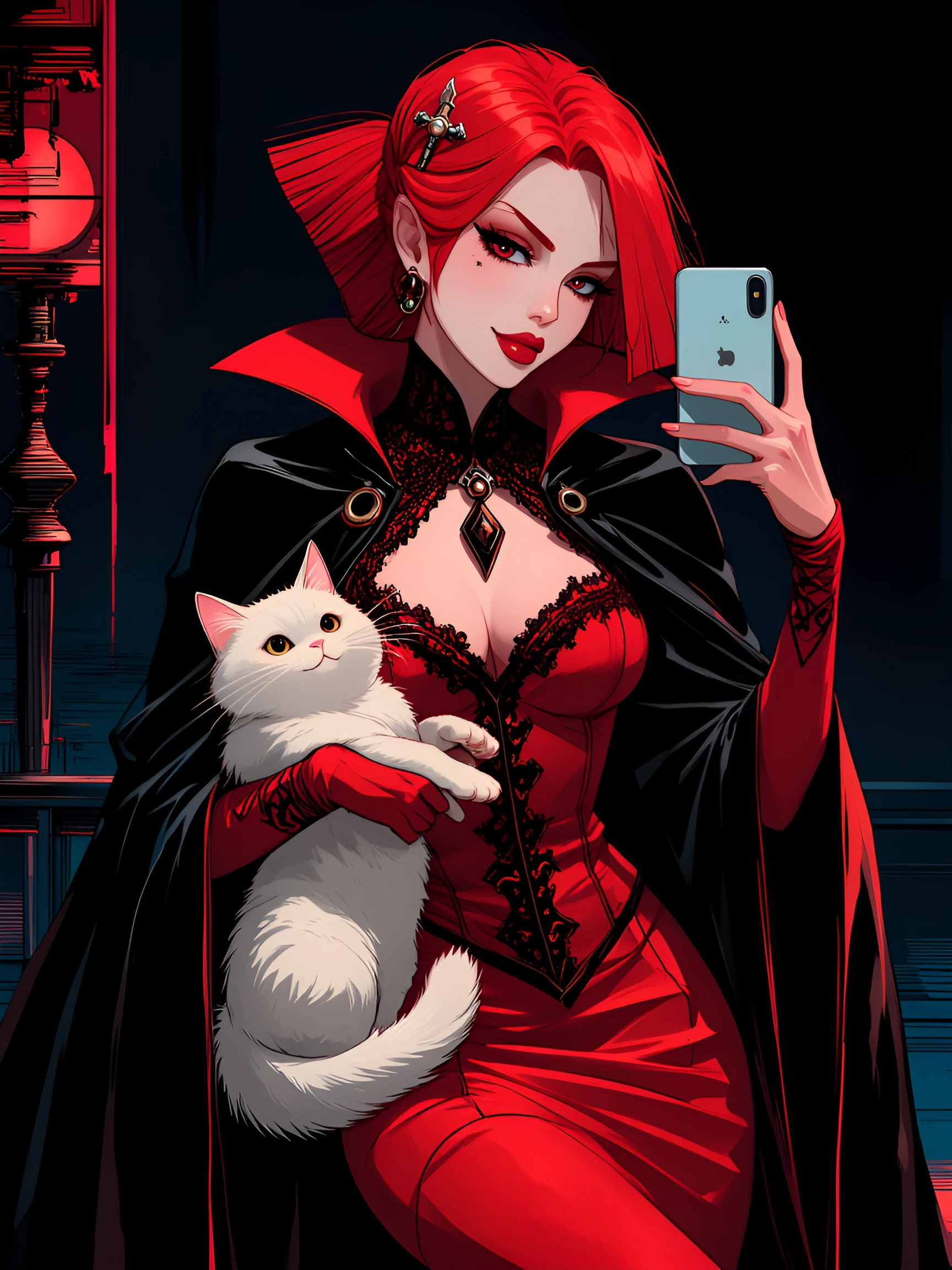 She took a selfie dressed in red with her cat but wasn’t meaning to attract Dracula. Glitchcore
