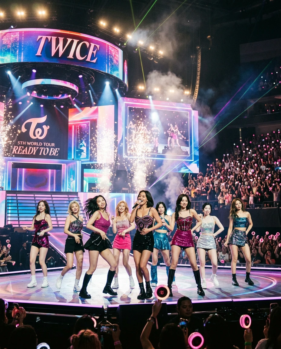 Twice K-pop girl group, concert, realistic,