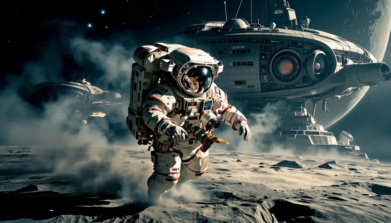 The Artemis II NASA Spaceship flying around the dark side of the moon where it finds a huge Alien Bio-Ship lurking out of sight...