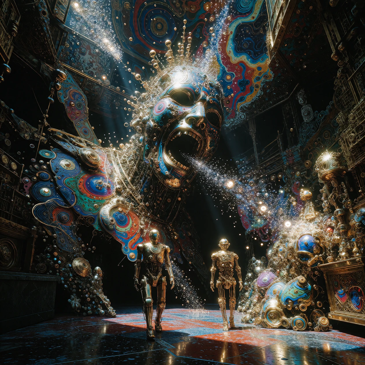 the year 3100, the ai robots are walking through a mueseum showing ancient humans, who once lived for thousands of years