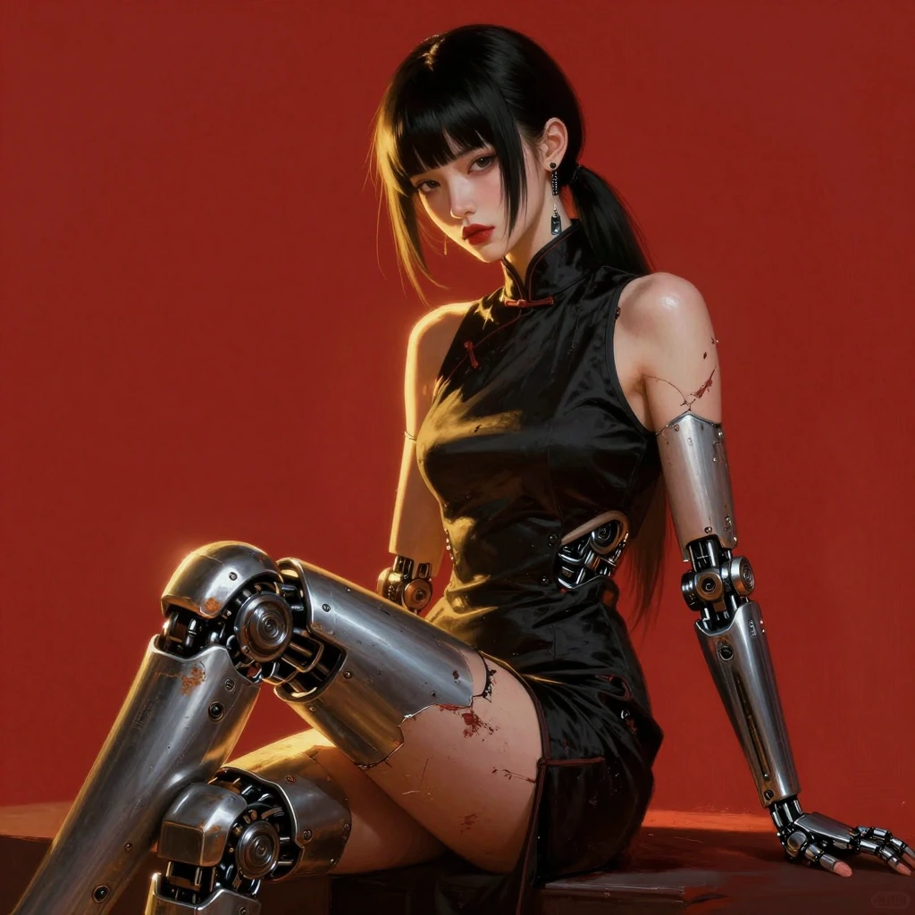 masterpiece, best quality, absurdres, very aesthetic, semi-realistic illustration, painterly digital art, cinematic lighting, 1girl solo, sitting pose
