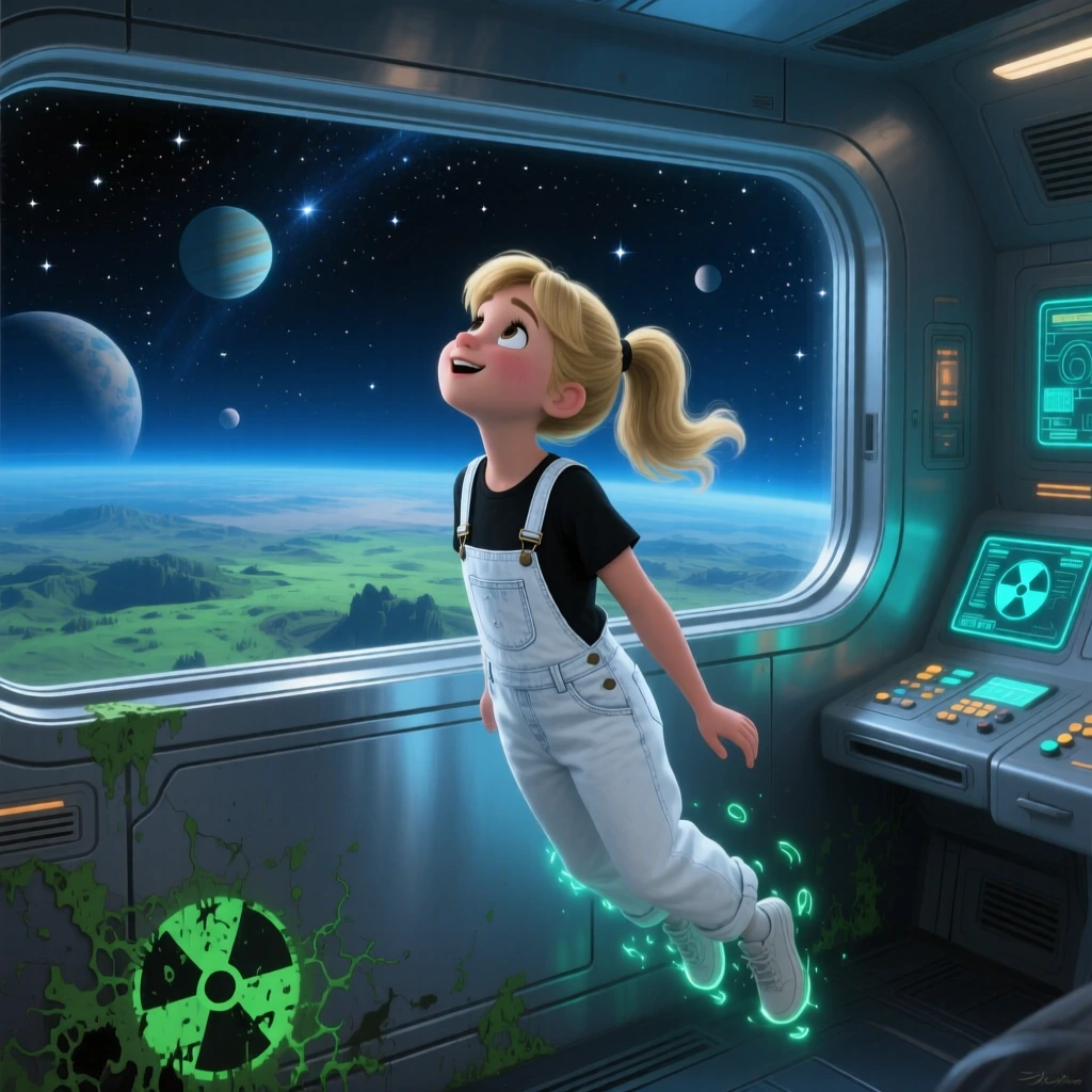 a masterwork oil painting, Classic Disney animated film scene of a cute blond-haired girl looking serenely up at the viewer as she floats on the insid