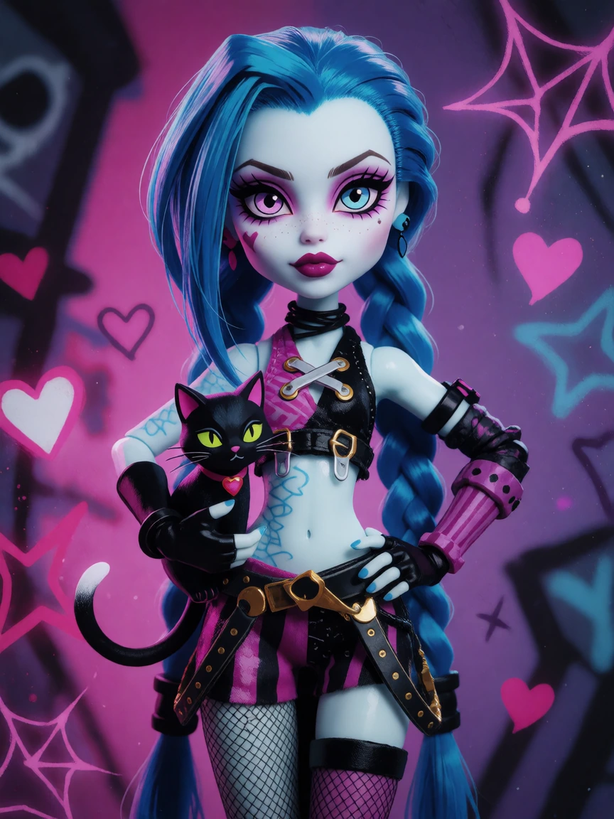 Monster High style Jinx cosplay doll with her cat