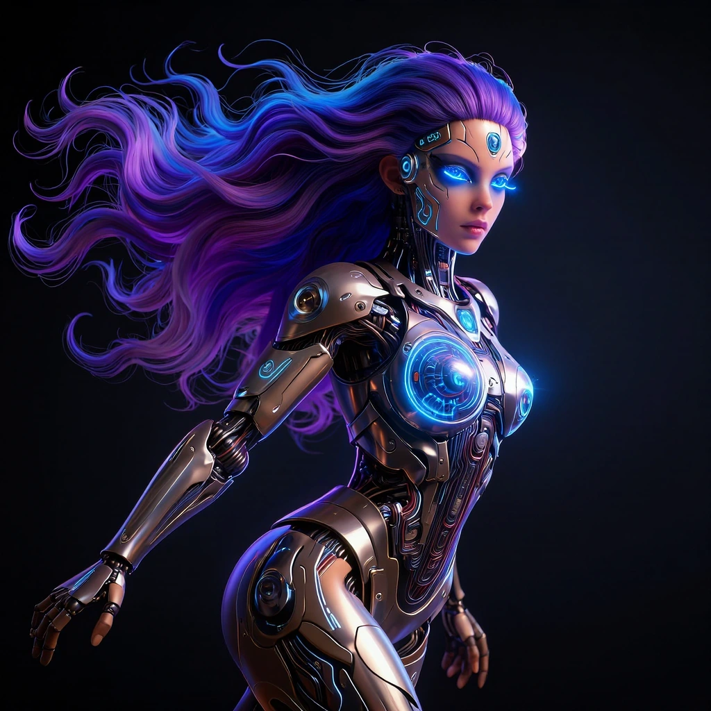 "Aetheria possesses a breathtaking synthesis of biological grace and advanced cybernetic engineering. Her overall silhouette is lean, powerful, and elegantly sculpted. ⢠Organic Integration: Her skin retains the hyper-realistic texture of human flesh