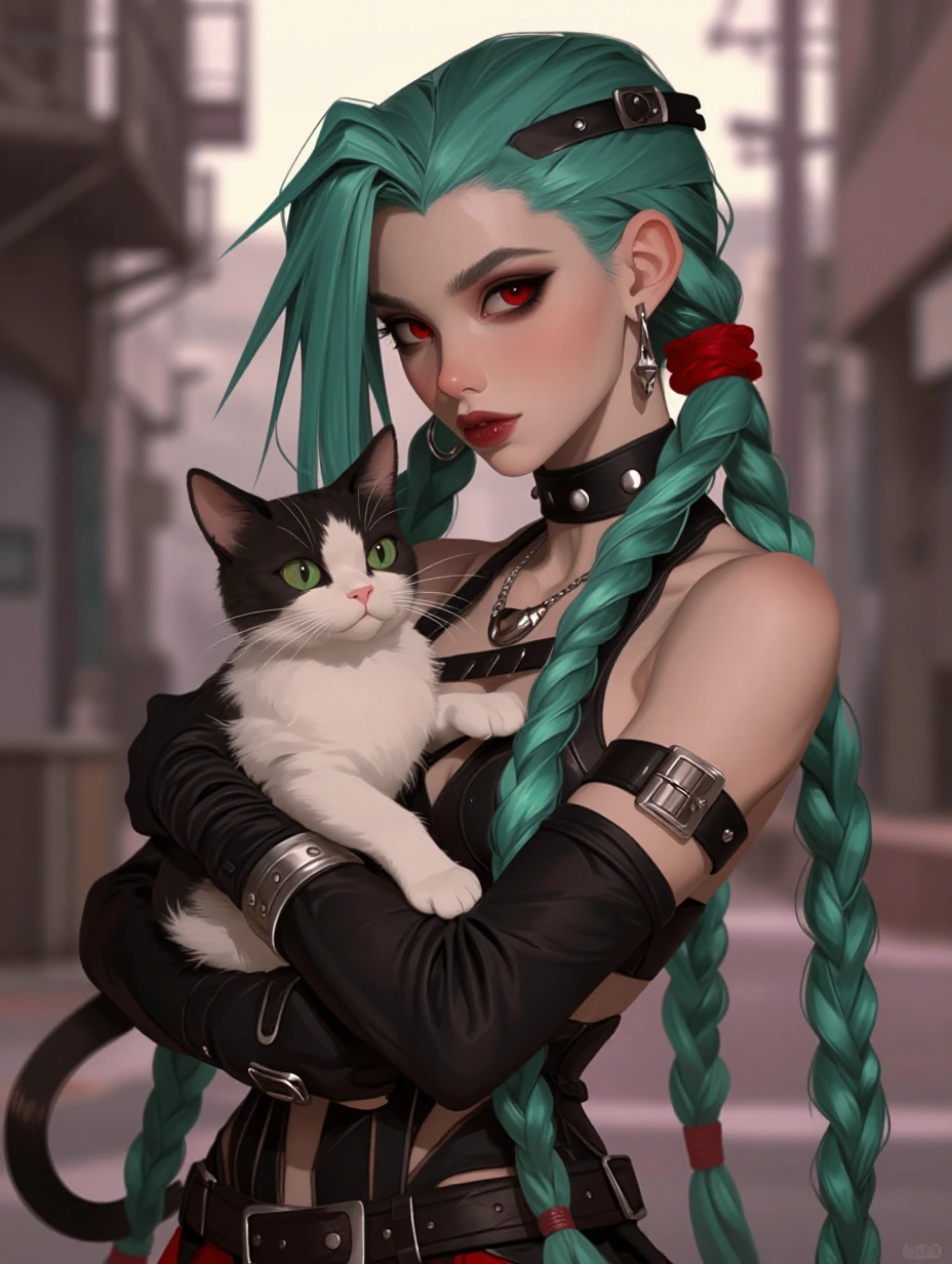 Dark gothic Jinx with a cat