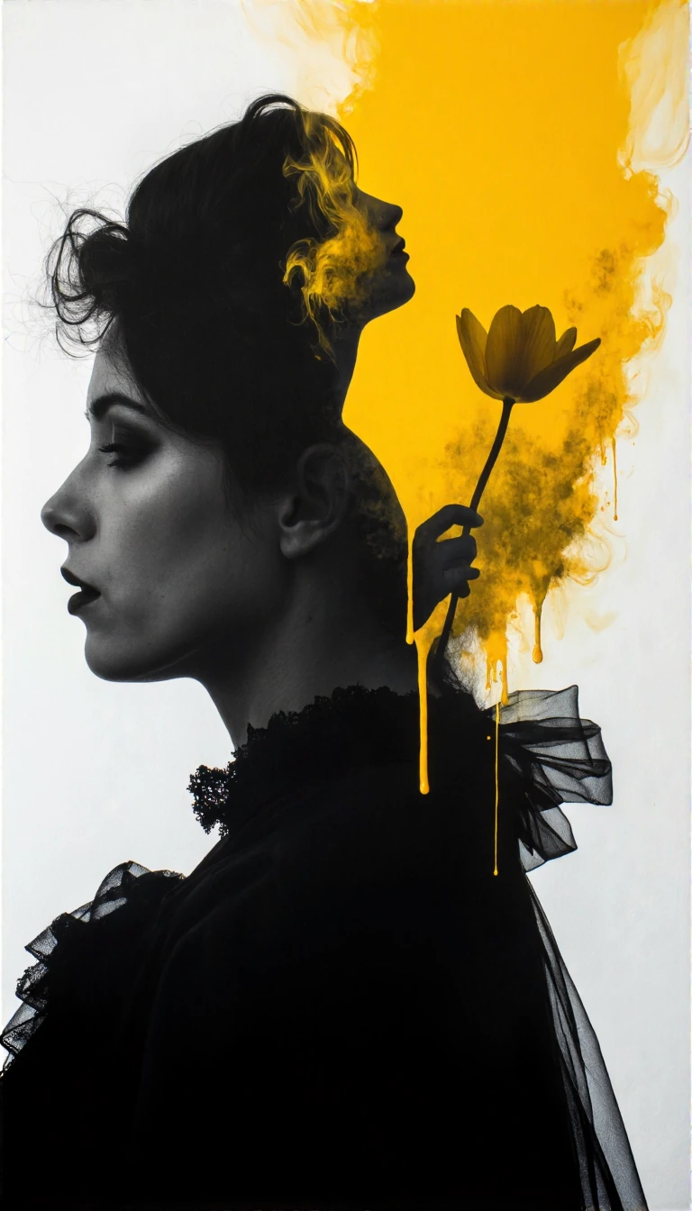 Art purifies our souls from the dust of everyday life… and it is from this idea that we create a striking, expressive and sombre image, in the spirit of #Edgard Poe "tulipe empress" . A dark gothic victorian woman and a yellow impress that explose . 